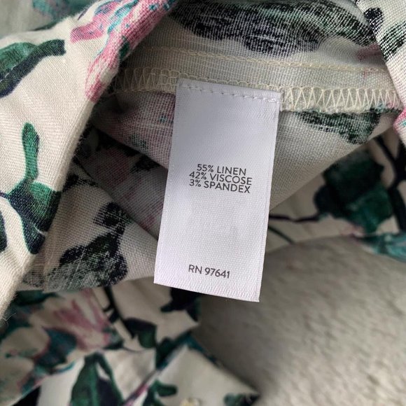 NWT J.Jill Stretch Linen - Oatmeal floral linen cropped pant button hem L Petite - Picture 6 of 6